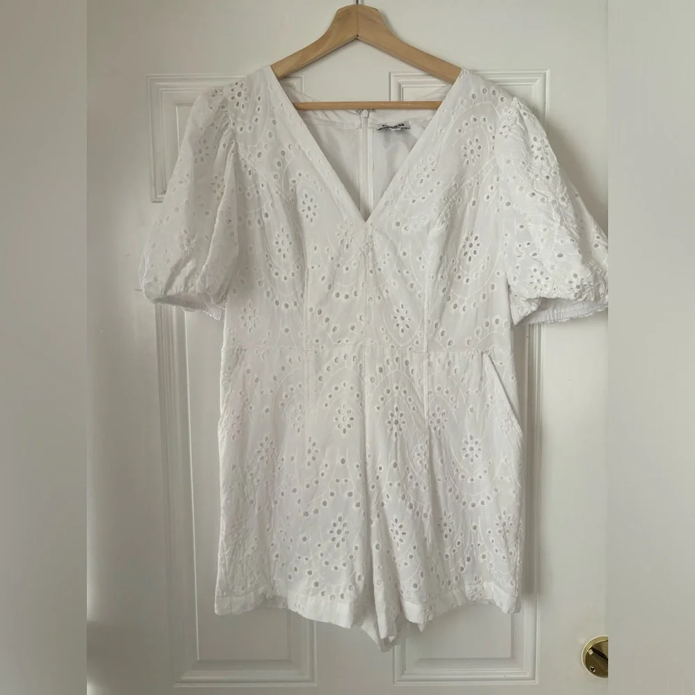 Express Eyelet Lace Puff Sleeve Romper White Size Large - Picture 4 of 14